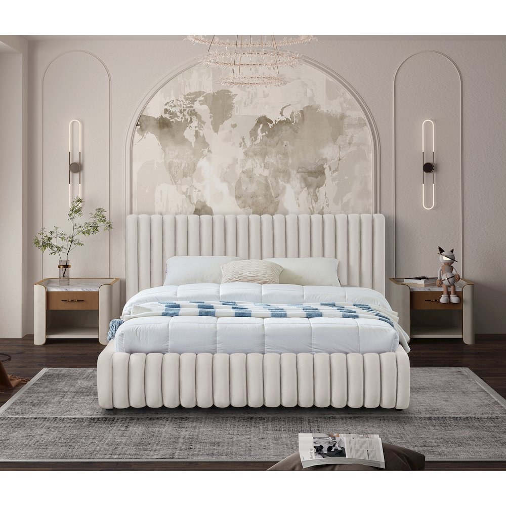 Nico Cream Velvet Queen Bed