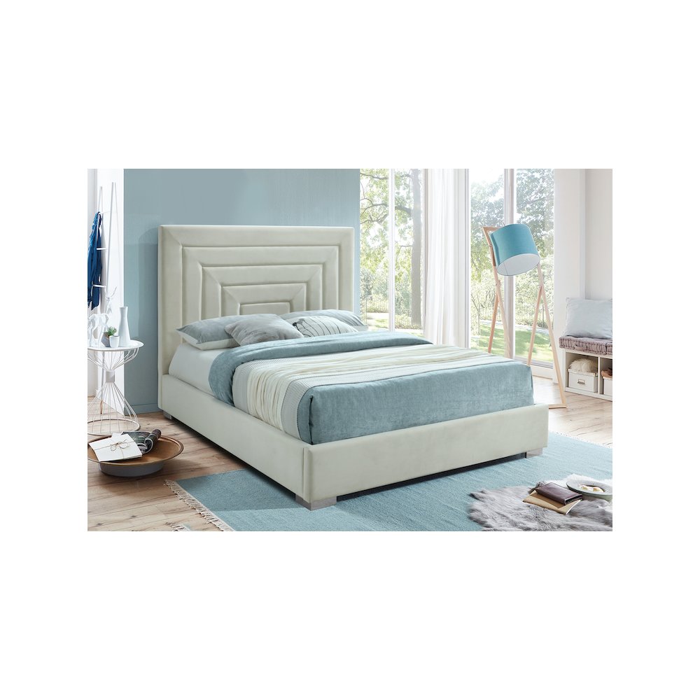 Nora Cream Velvet Full Bed