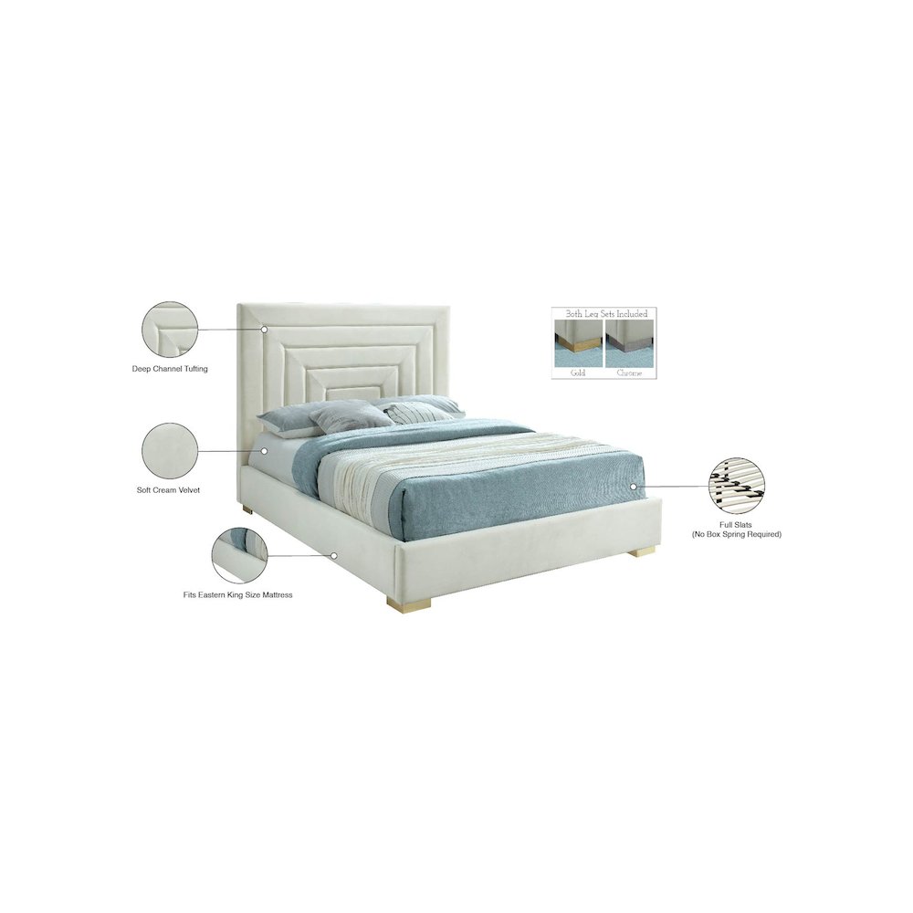 Nora Cream Velvet King Bed