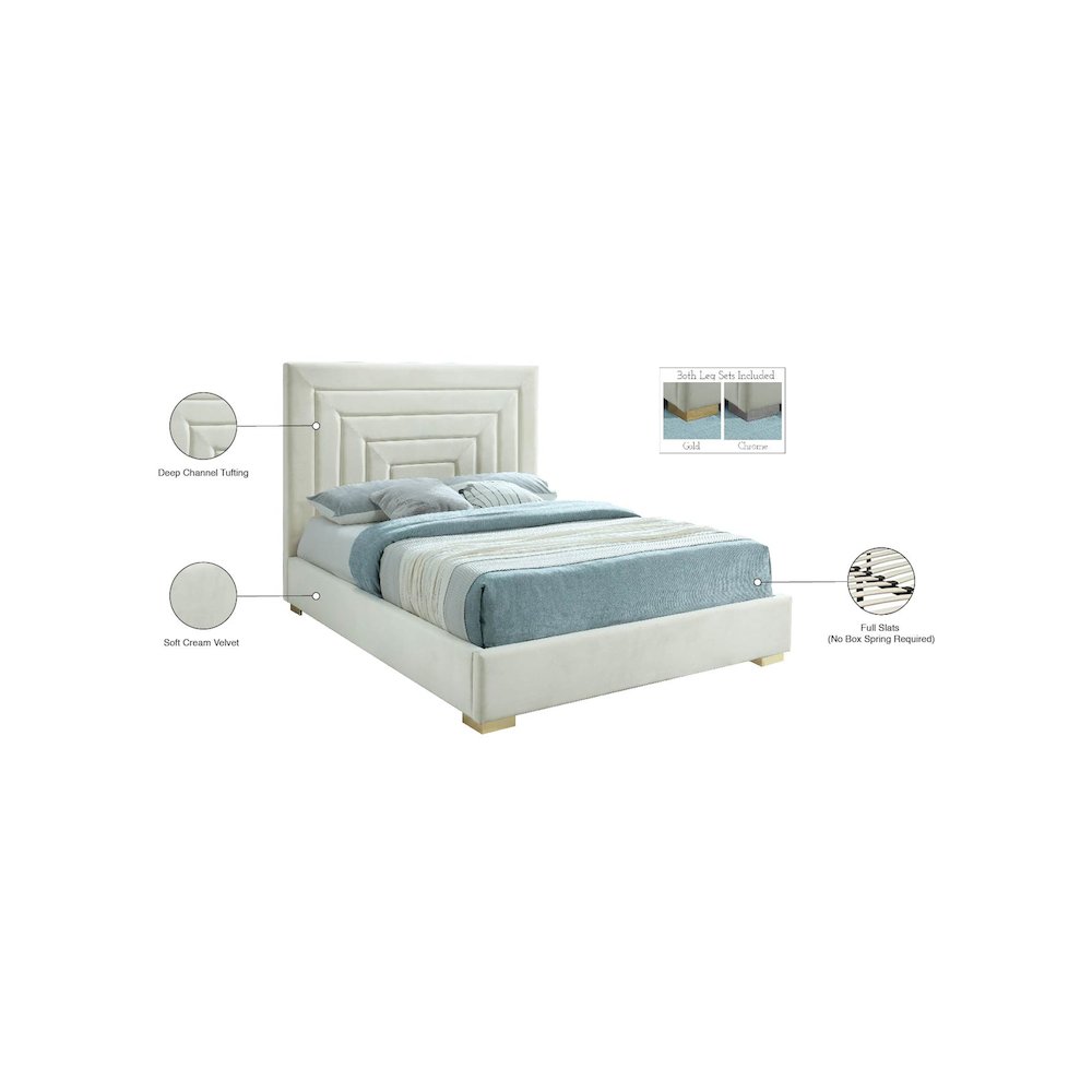 Nora Cream Velvet Queen Bed