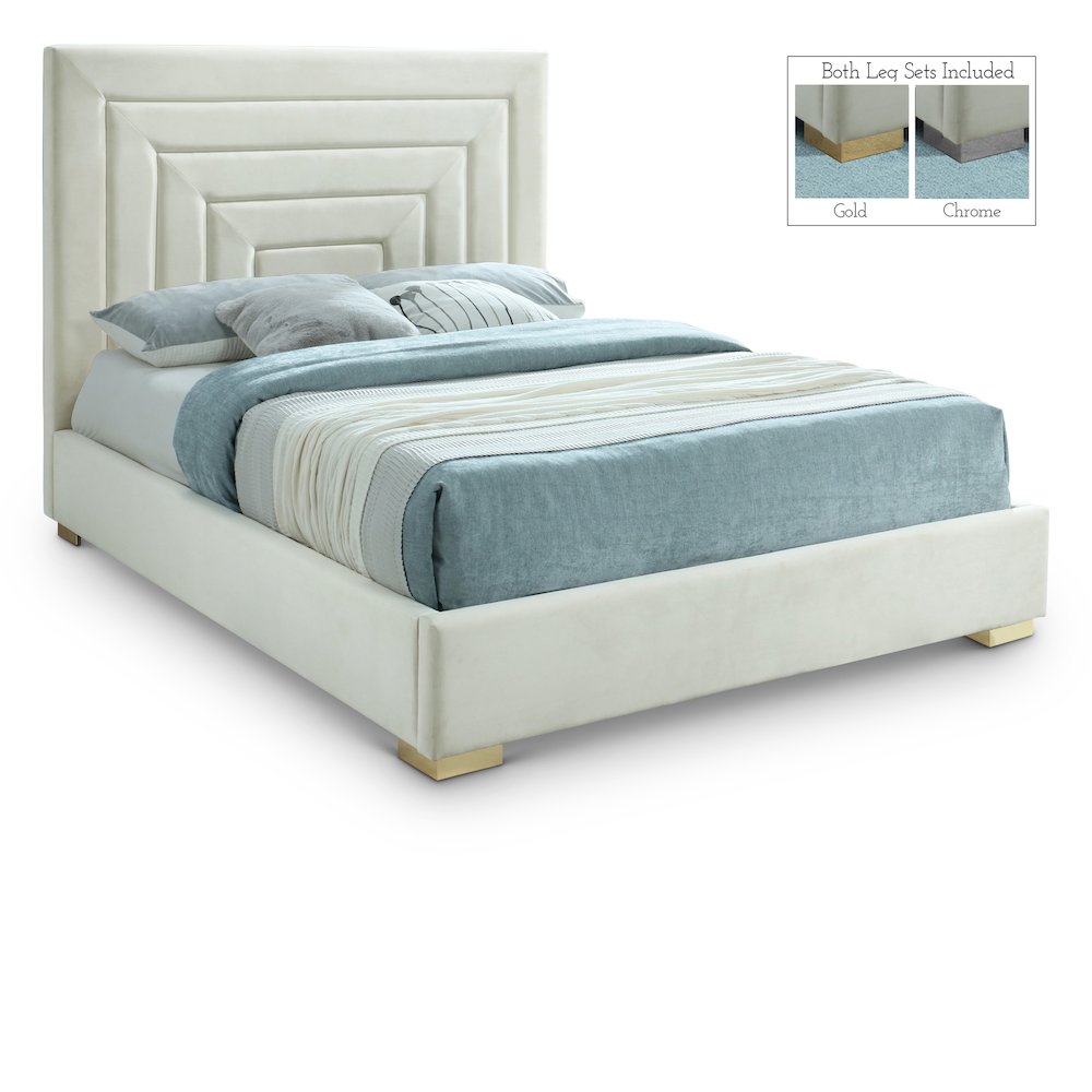 Nora Cream Velvet Queen Bed