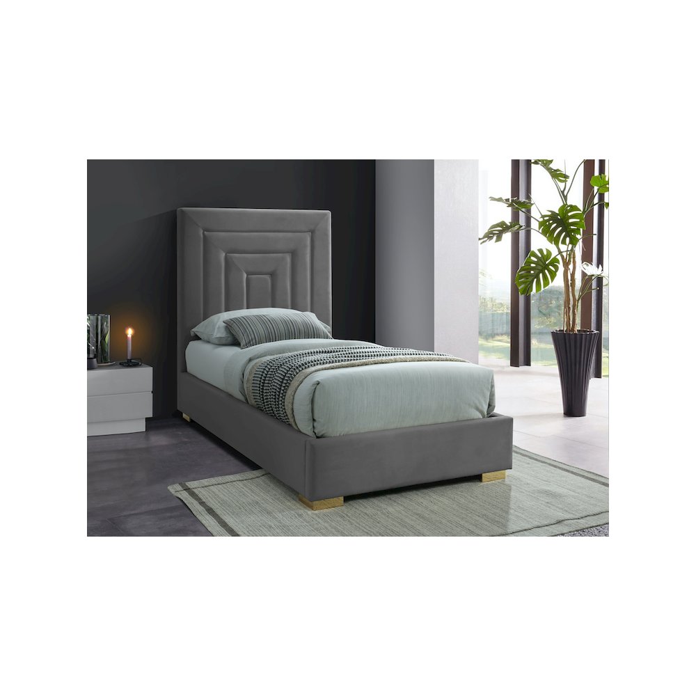 Nora Grey Velvet Twin Bed