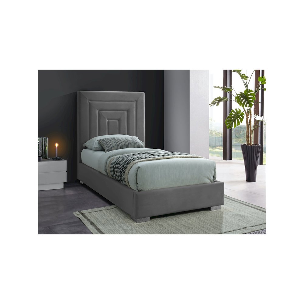 Nora Grey Velvet Twin Bed