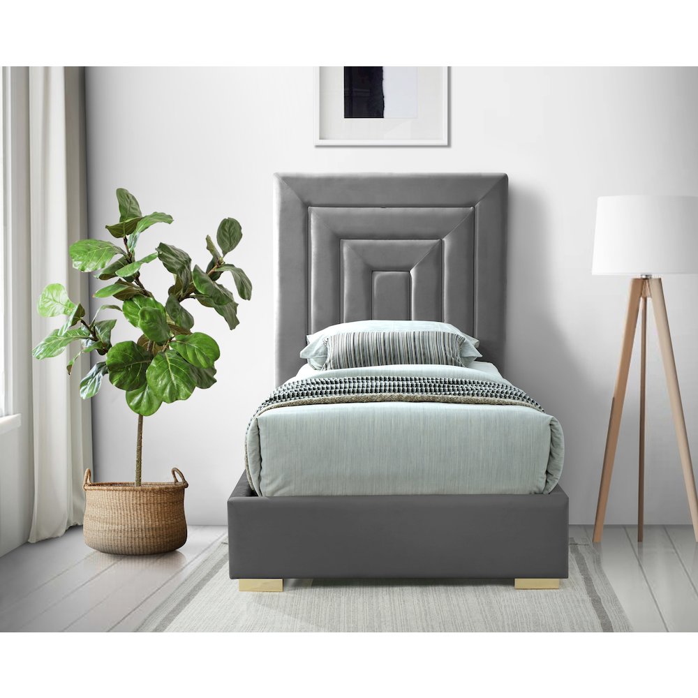 Nora Grey Velvet Twin Bed