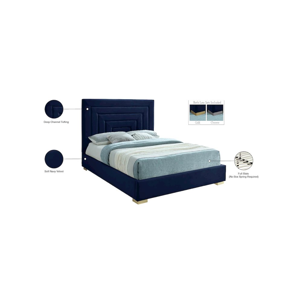 Nora Navy Velvet Full Bed