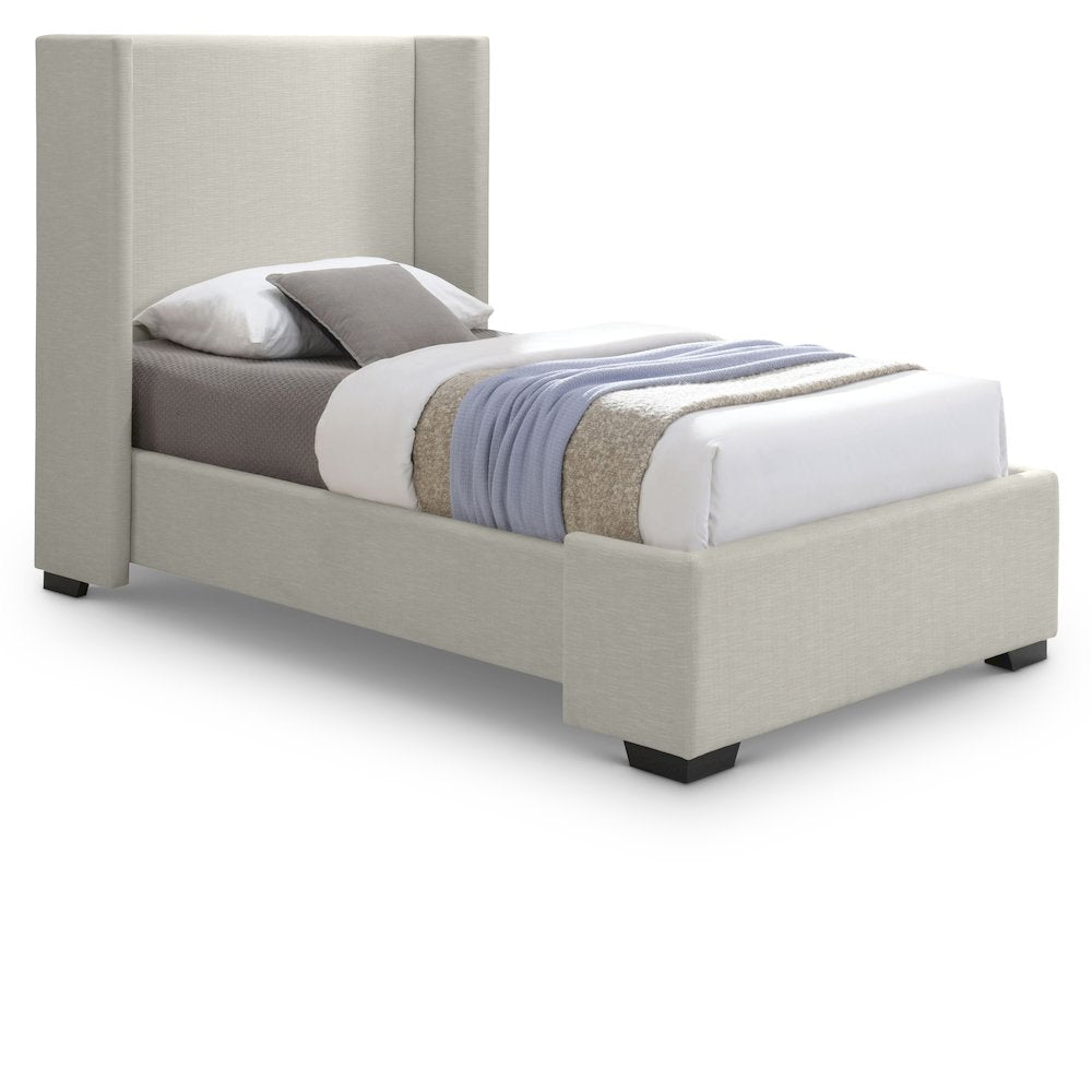 Oxford Beige Linen Textured Fabric Twin Bed