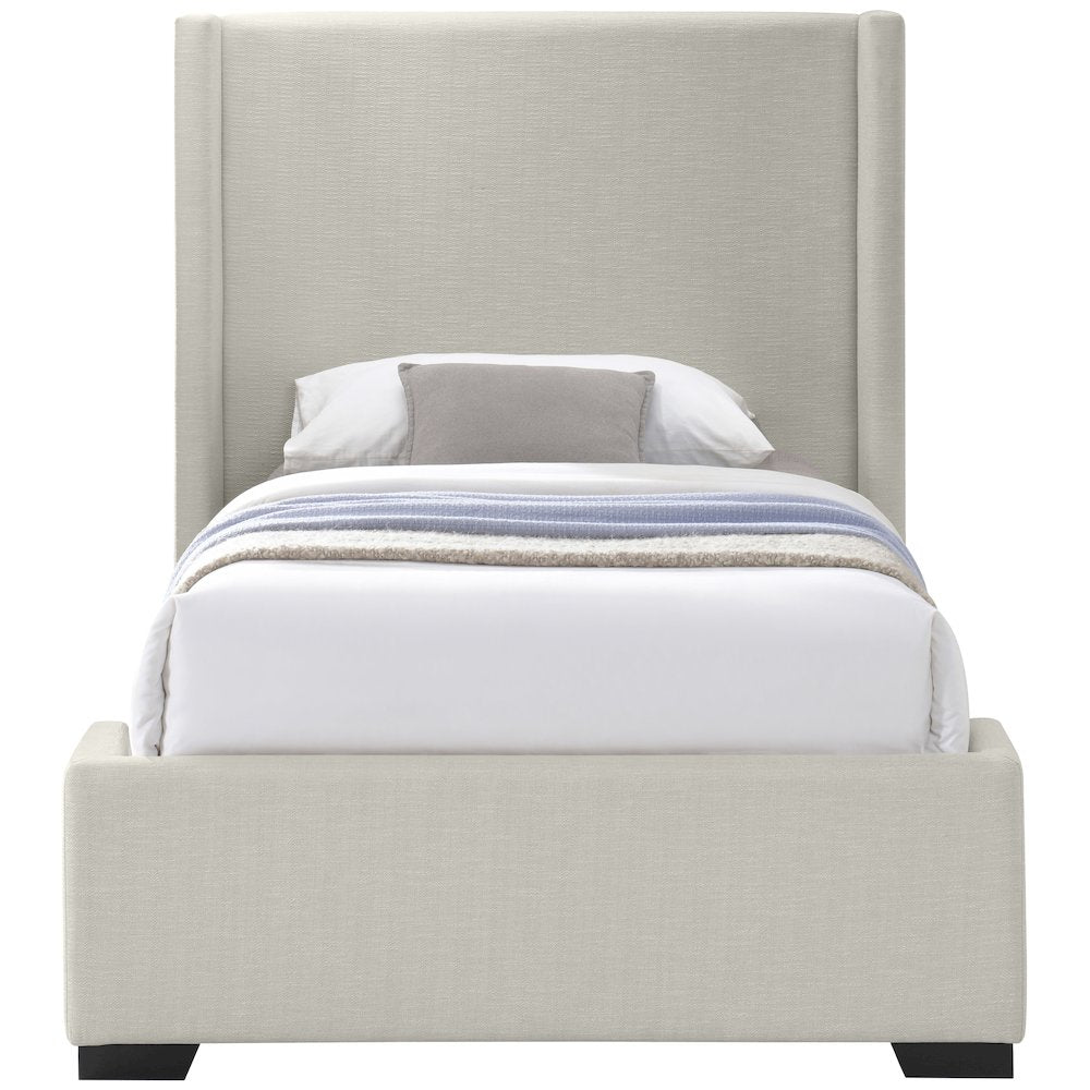 Oxford Beige Linen Textured Fabric Twin Bed