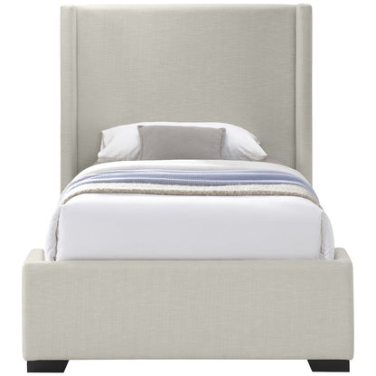 Oxford Beige Linen Textured Fabric Twin Bed