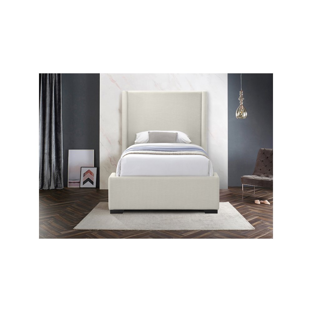Oxford Beige Linen Textured Fabric Twin Bed