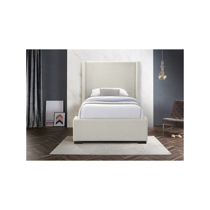 Oxford Beige Linen Textured Fabric Twin Bed