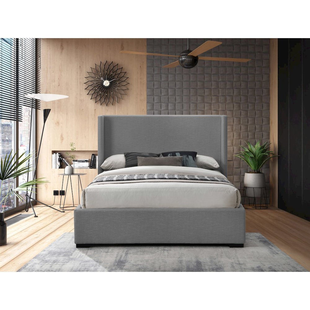 Oxford Grey Linen Textured Fabric Queen Bed