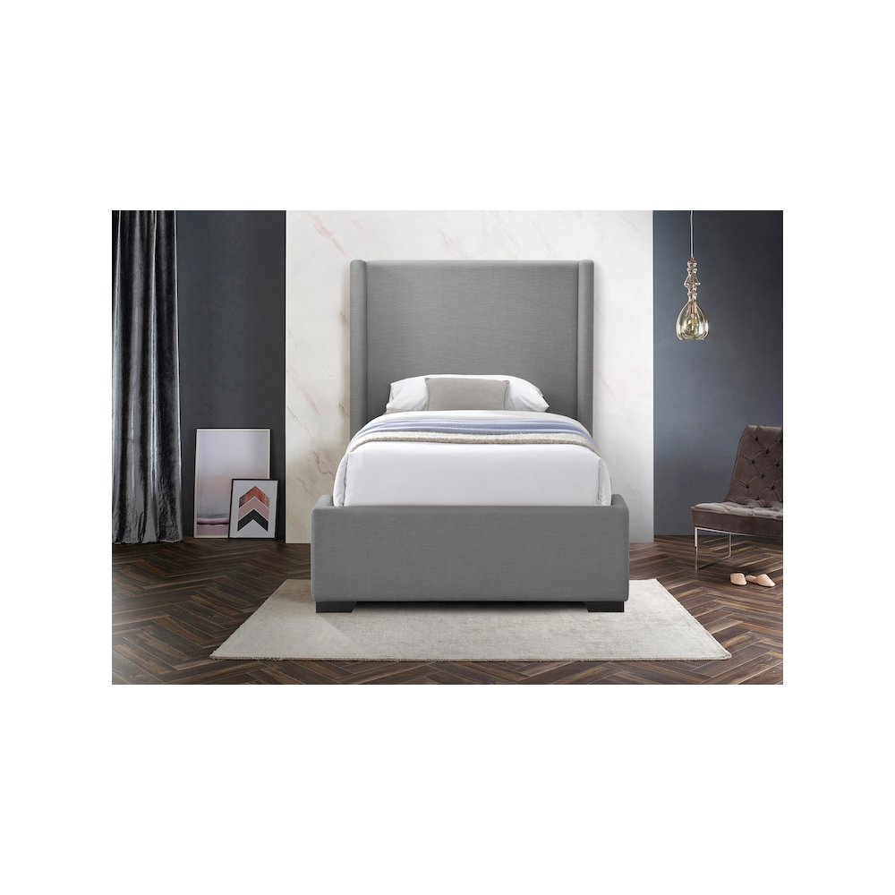 Oxford Grey Linen Textured Fabric Twin Bed