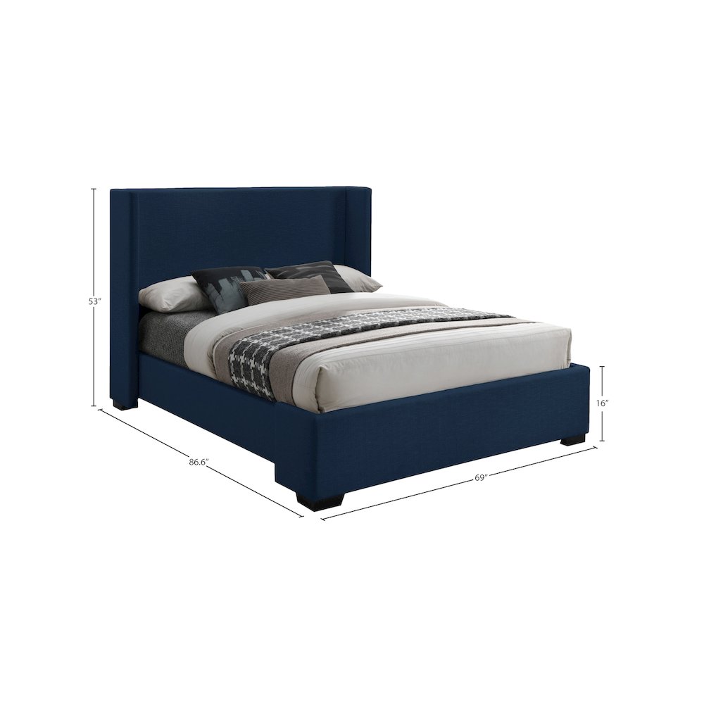 Oxford Navy Linen Textured Fabric Queen Bed