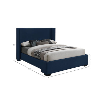 Oxford Navy Linen Textured Fabric Queen Bed