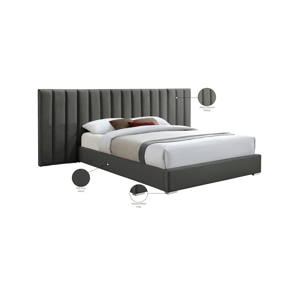 Pablo Grey Velvet Queen Bed