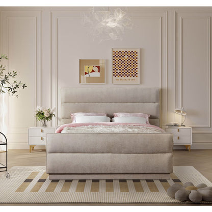 Paxton Beige Chenille Fabric King Bed