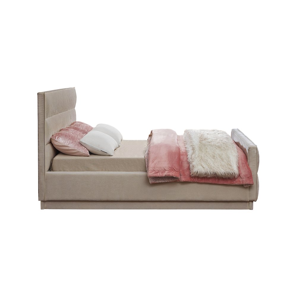 Paxton Beige Chenille Fabric King Bed