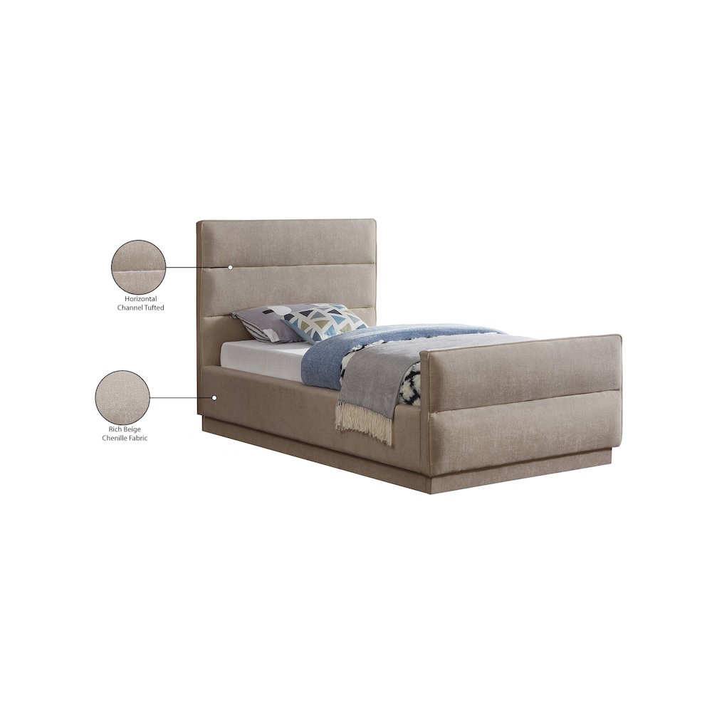 Paxton Beige Chenille Fabric Twin Bed