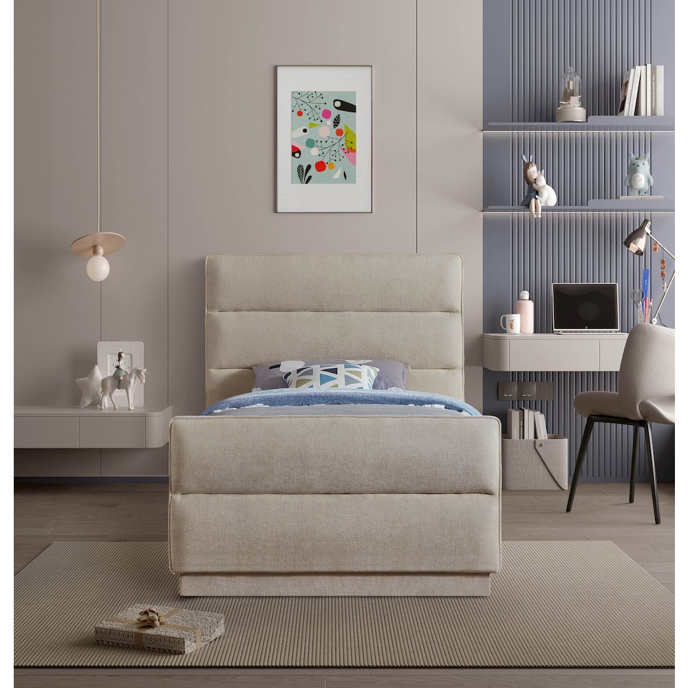 Paxton Beige Chenille Fabric Twin Bed