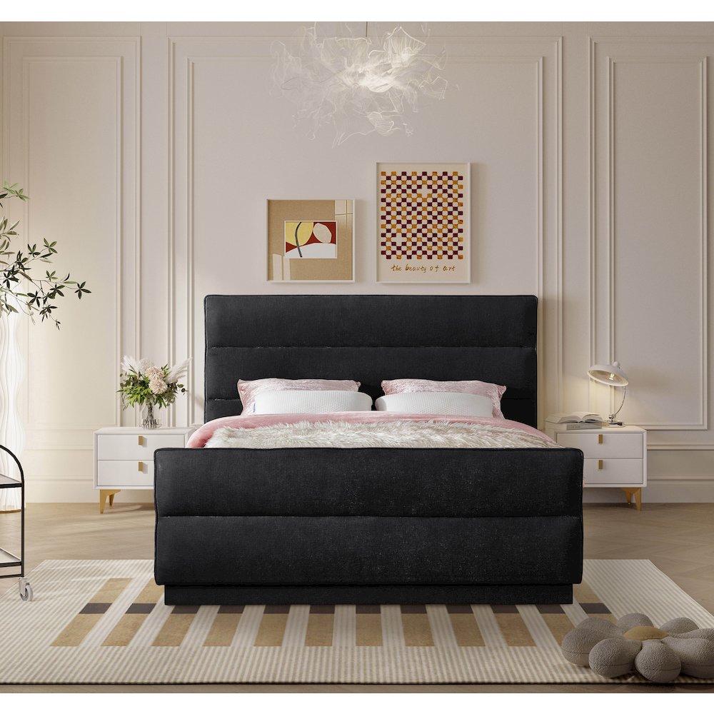 Paxton Black Chenille Fabric King Bed