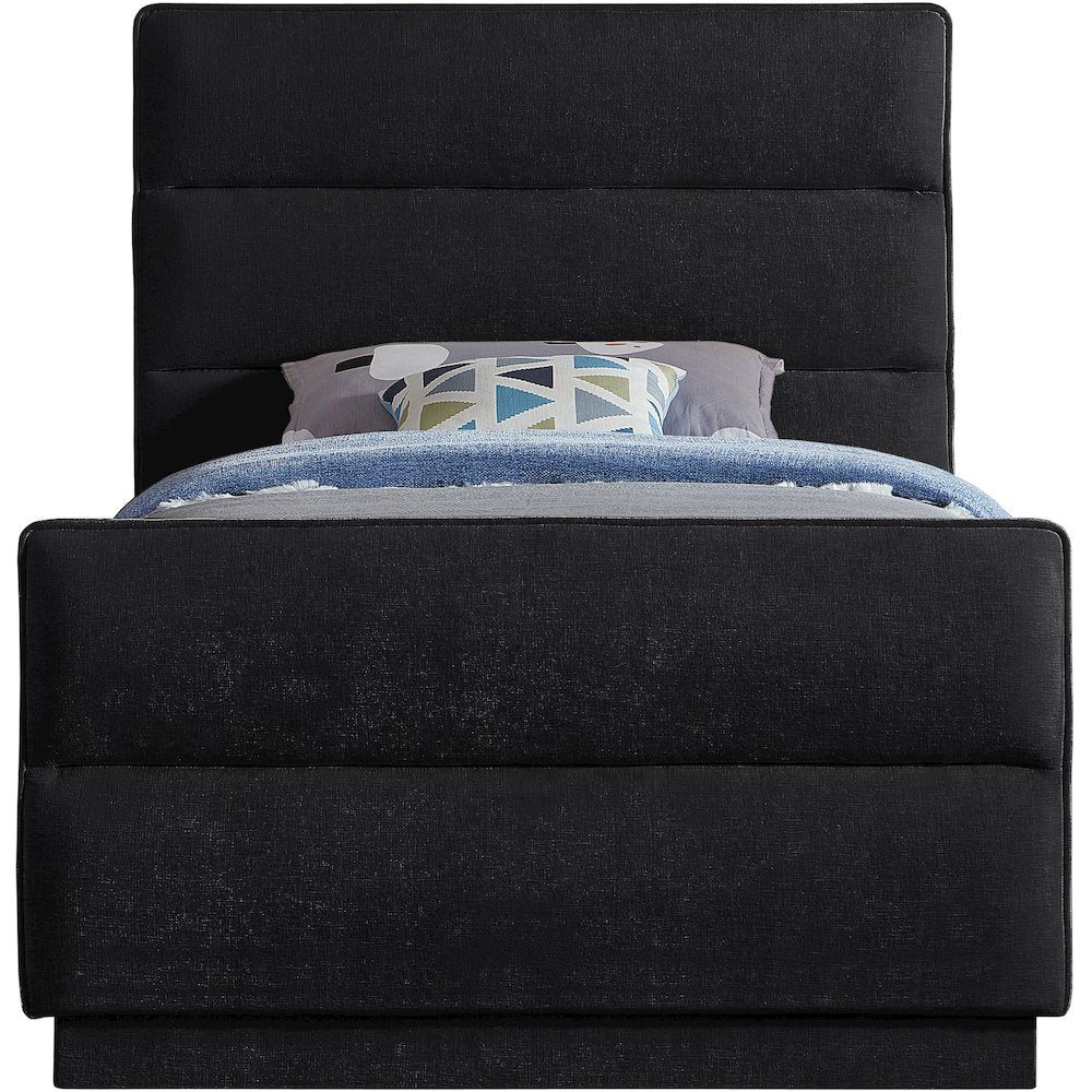 Paxton Black Chenille Fabric Twin Bed
