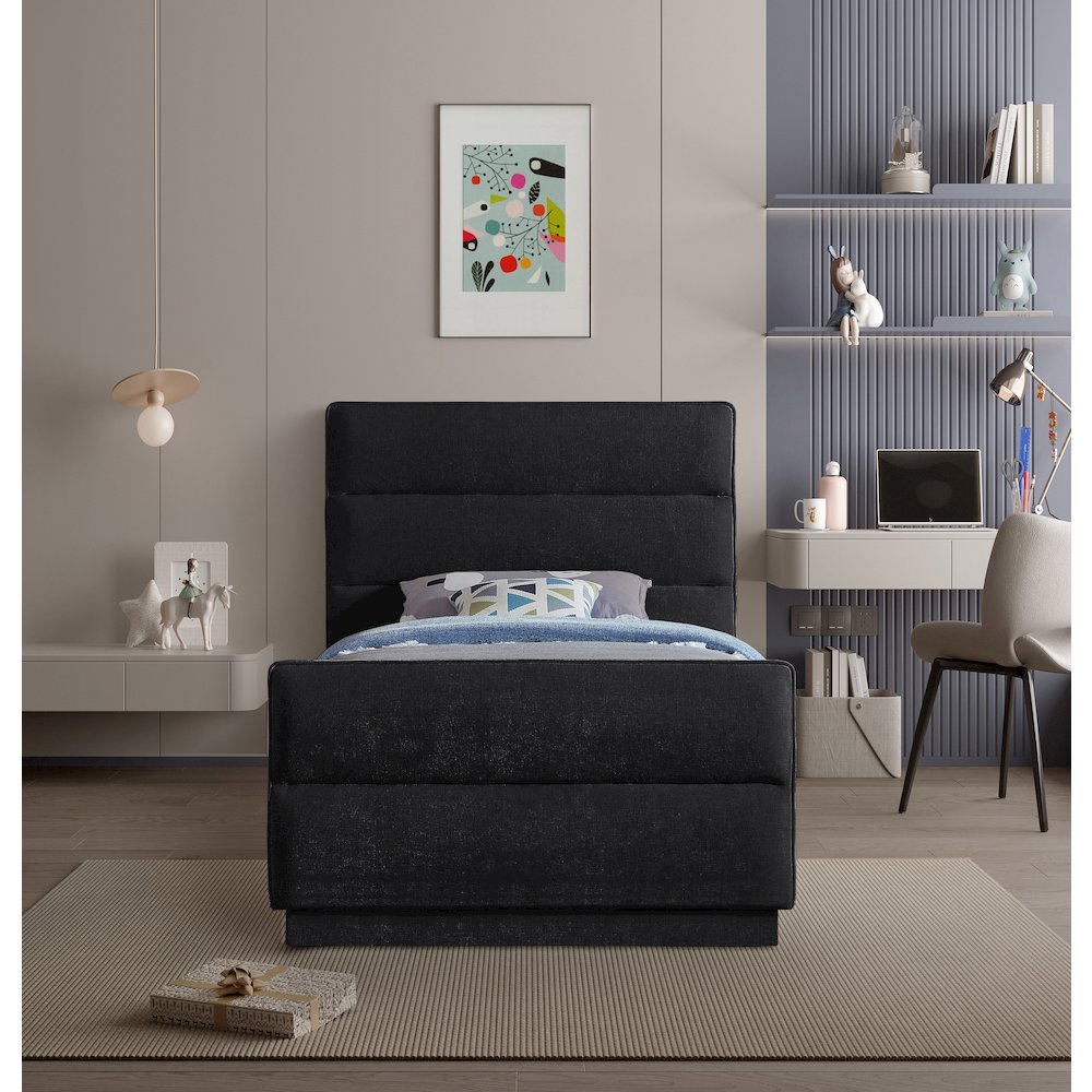 Paxton Black Chenille Fabric Twin Bed