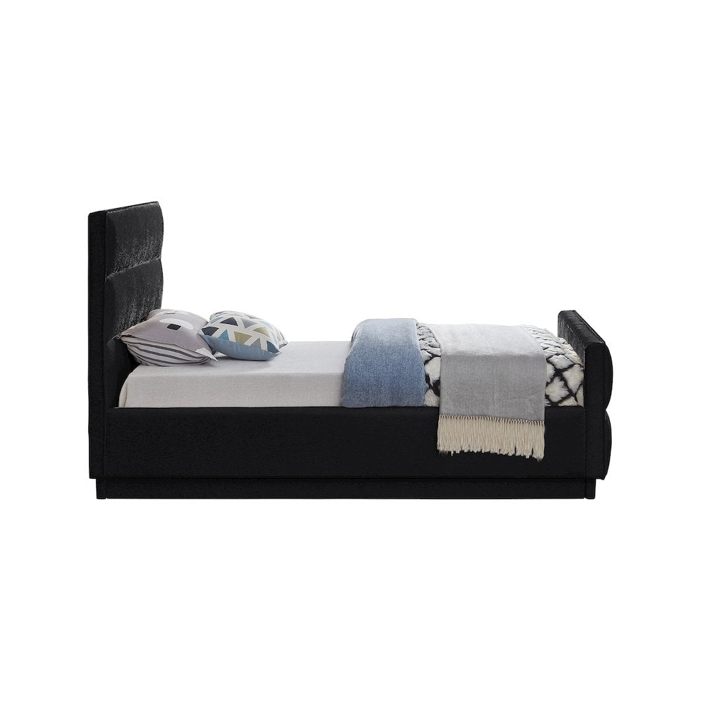 Paxton Black Chenille Fabric Twin Bed