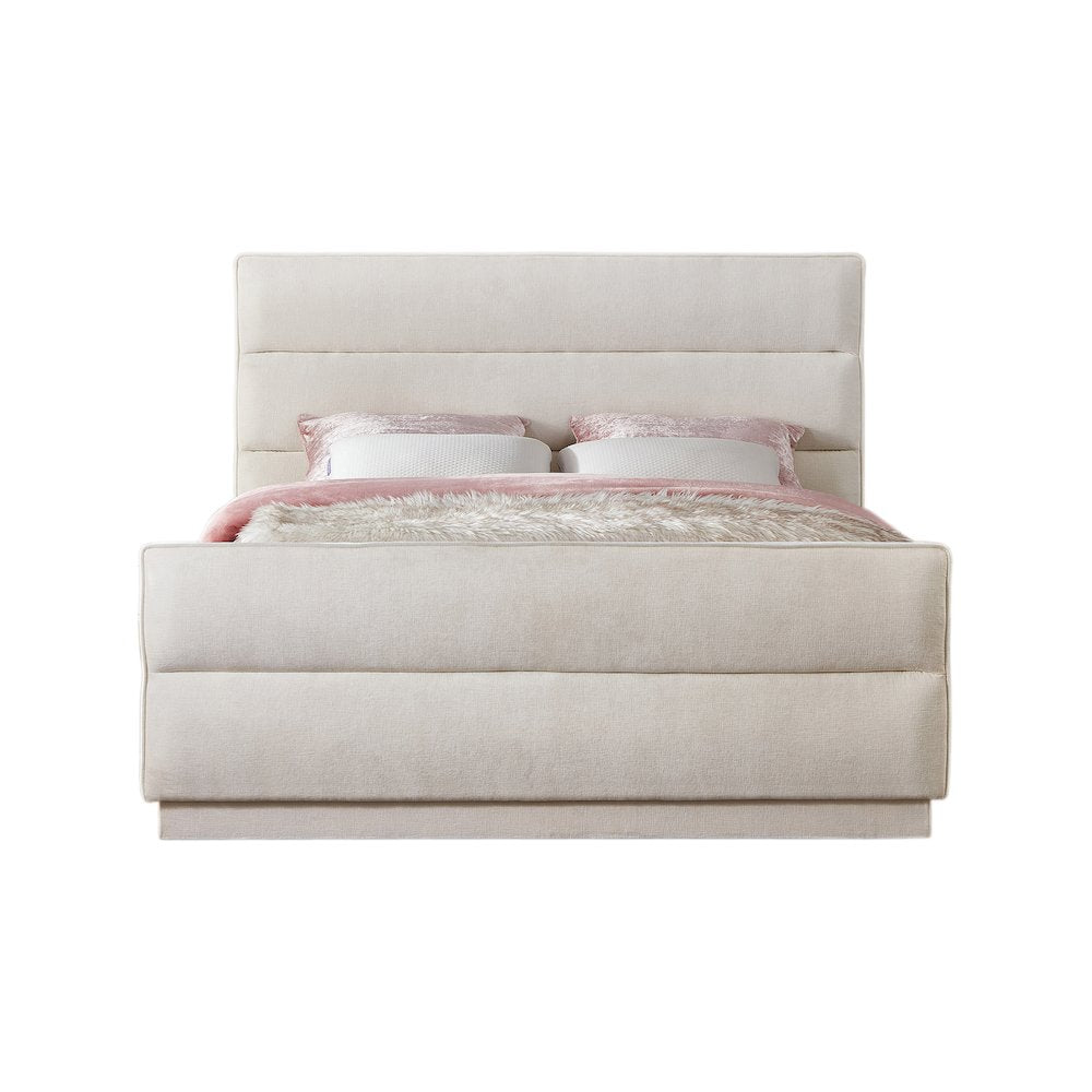 Paxton Cream Chenille Fabric King Bed