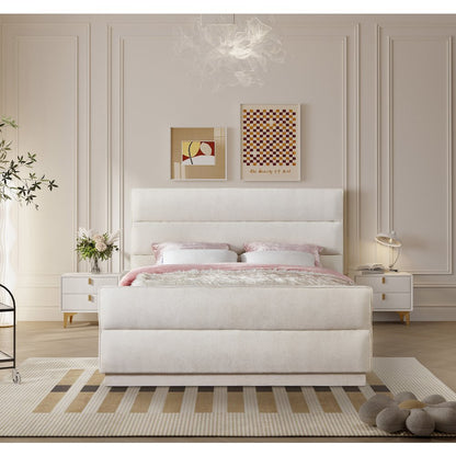 Paxton Cream Chenille Fabric King Bed