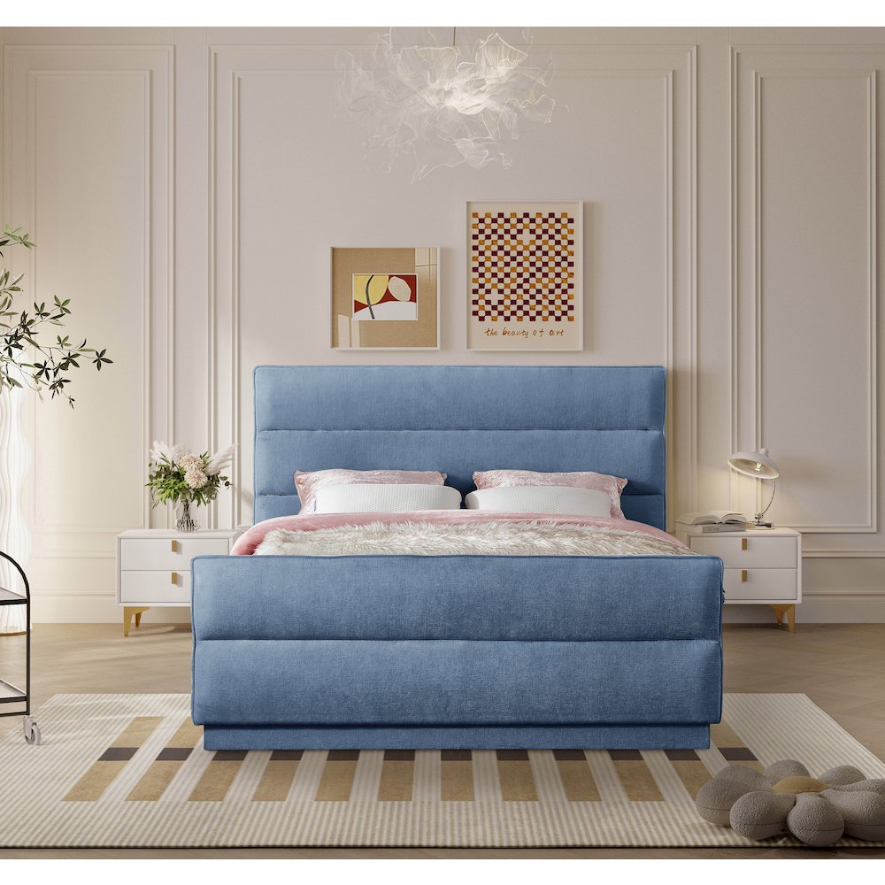 Paxton Light Blue Chenille Fabric King Bed