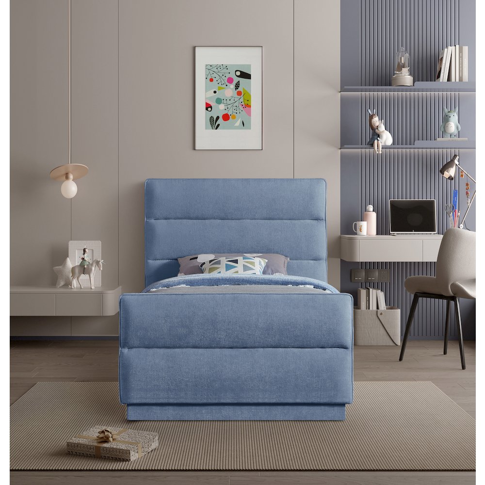 Paxton Light Blue Chenille Fabric Twin Bed