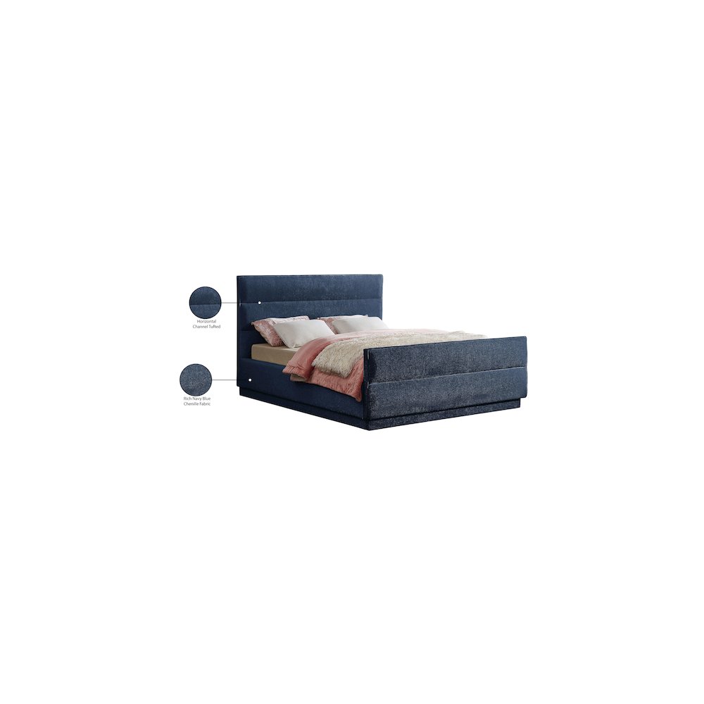 Paxton Navy Chenille Fabric King Bed