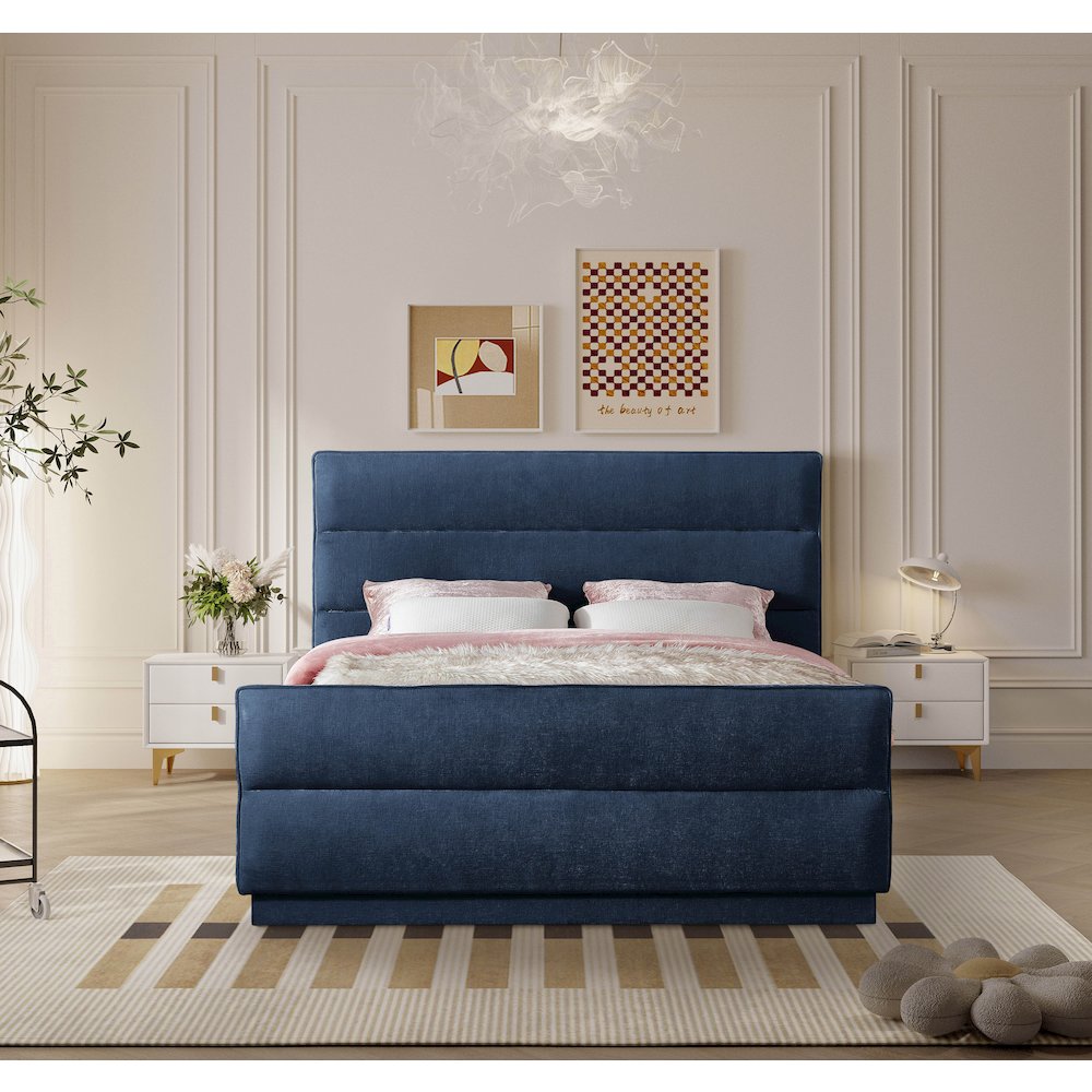Paxton Navy Chenille Fabric King Bed