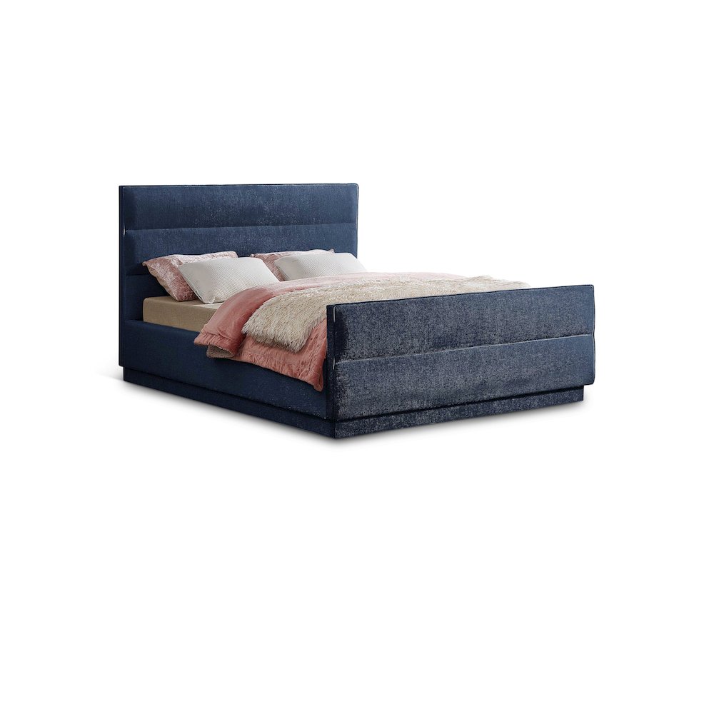 Paxton Navy Chenille Fabric Queen Bed