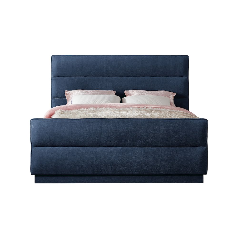 Paxton Navy Chenille Fabric Queen Bed