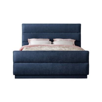 Paxton Navy Chenille Fabric Queen Bed