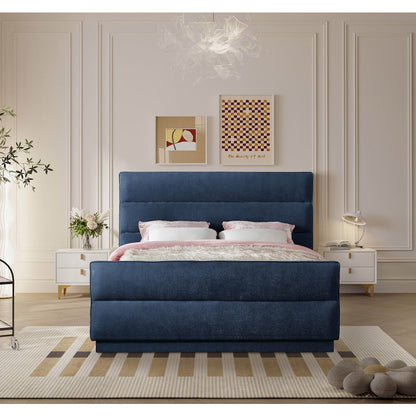 Paxton Navy Chenille Fabric Queen Bed