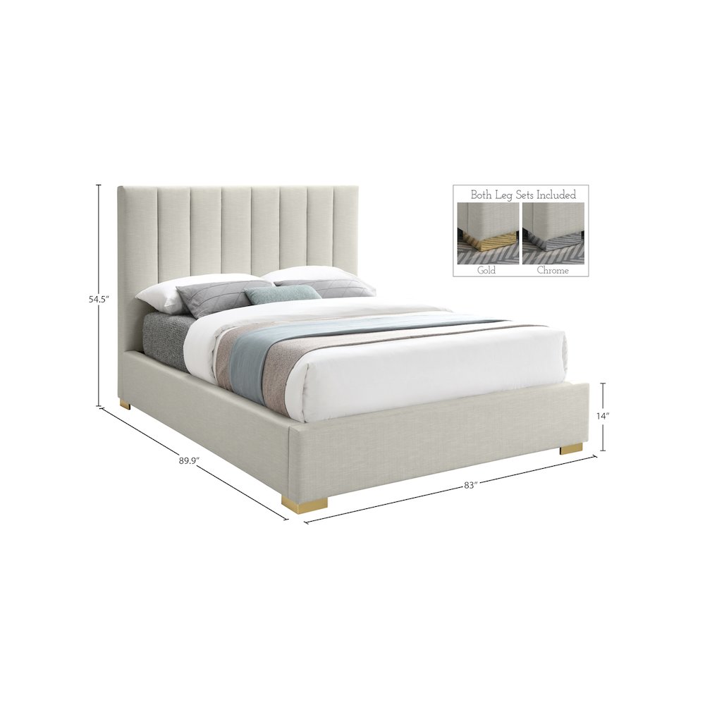 Pierce Beige Linen Textured Fabric King Bed