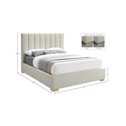 Pierce Beige Linen Textured Fabric King Bed