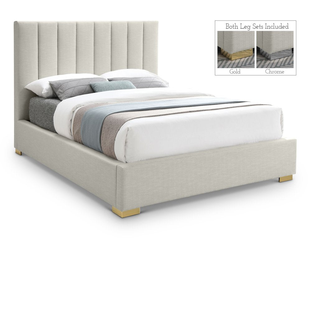 Pierce Beige Linen Textured Fabric King Bed
