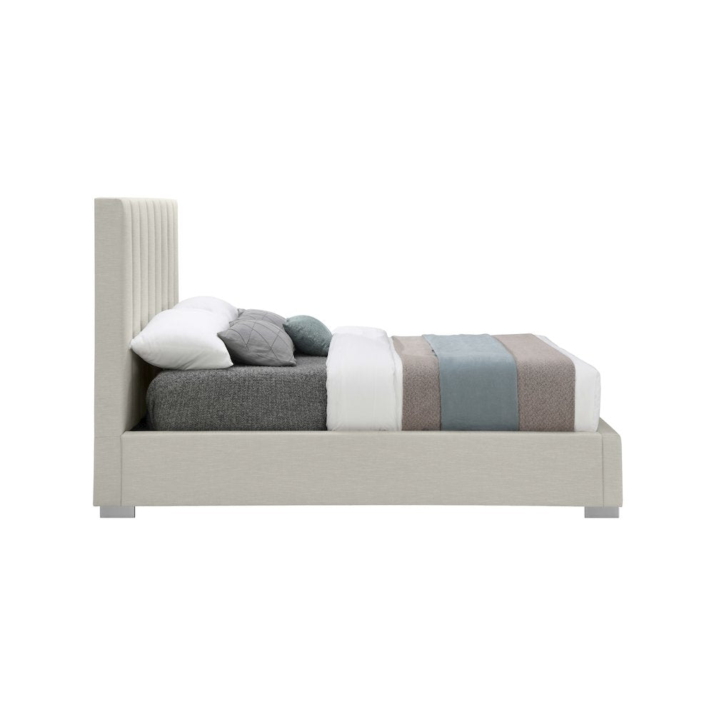 Pierce Beige Linen Textured Fabric King Bed