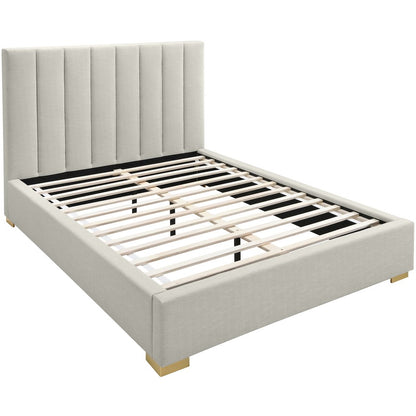 Pierce Beige Linen Textured Fabric King Bed