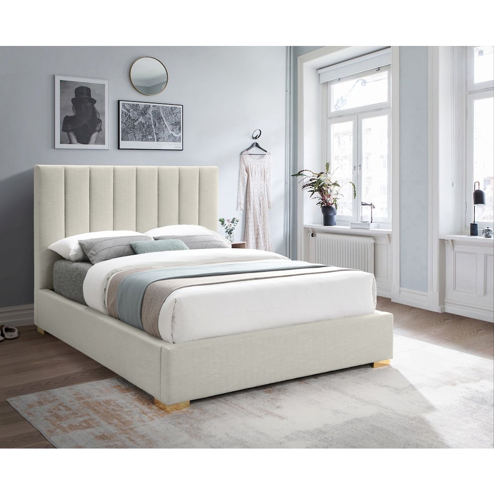 Pierce Beige Linen Textured Fabric King Bed