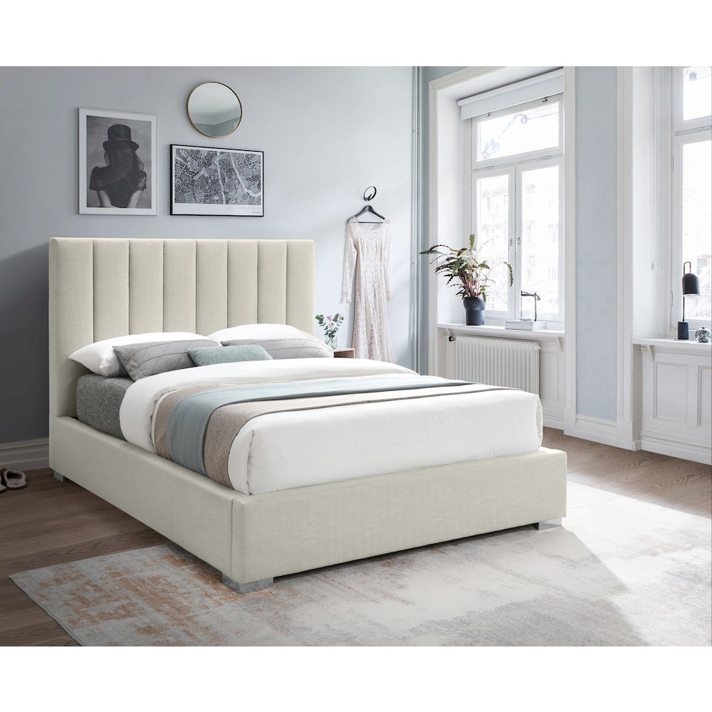 Pierce Beige Linen Textured Fabric King Bed