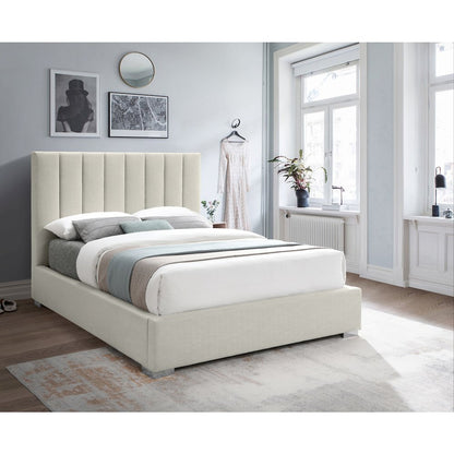 Pierce Beige Linen Textured Fabric King Bed