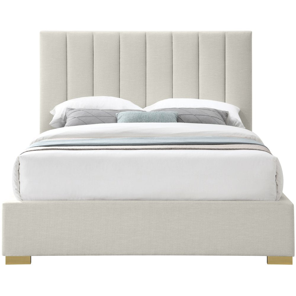 Pierce Beige Linen Textured Fabric King Bed