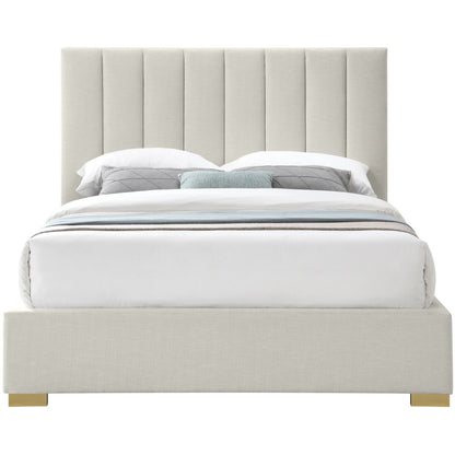 Pierce Beige Linen Textured Fabric King Bed