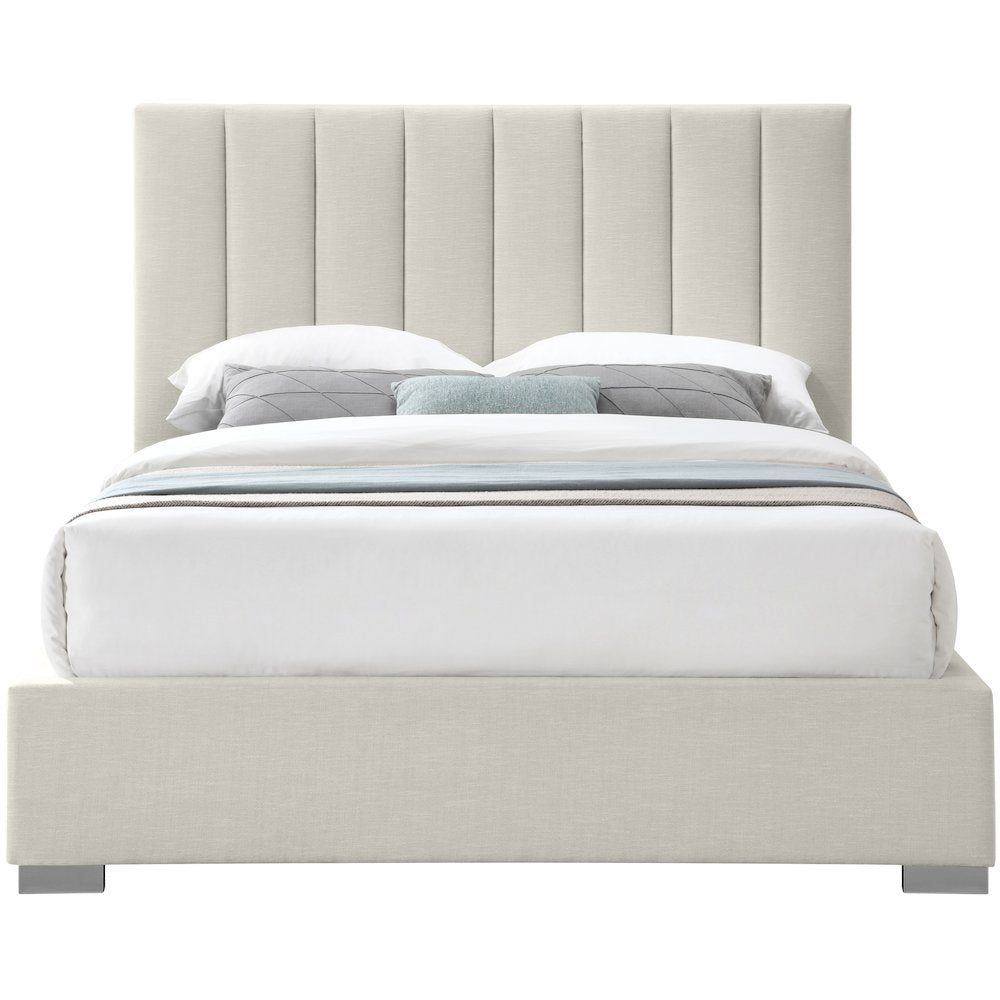 Pierce Beige Linen Textured Fabric King Bed