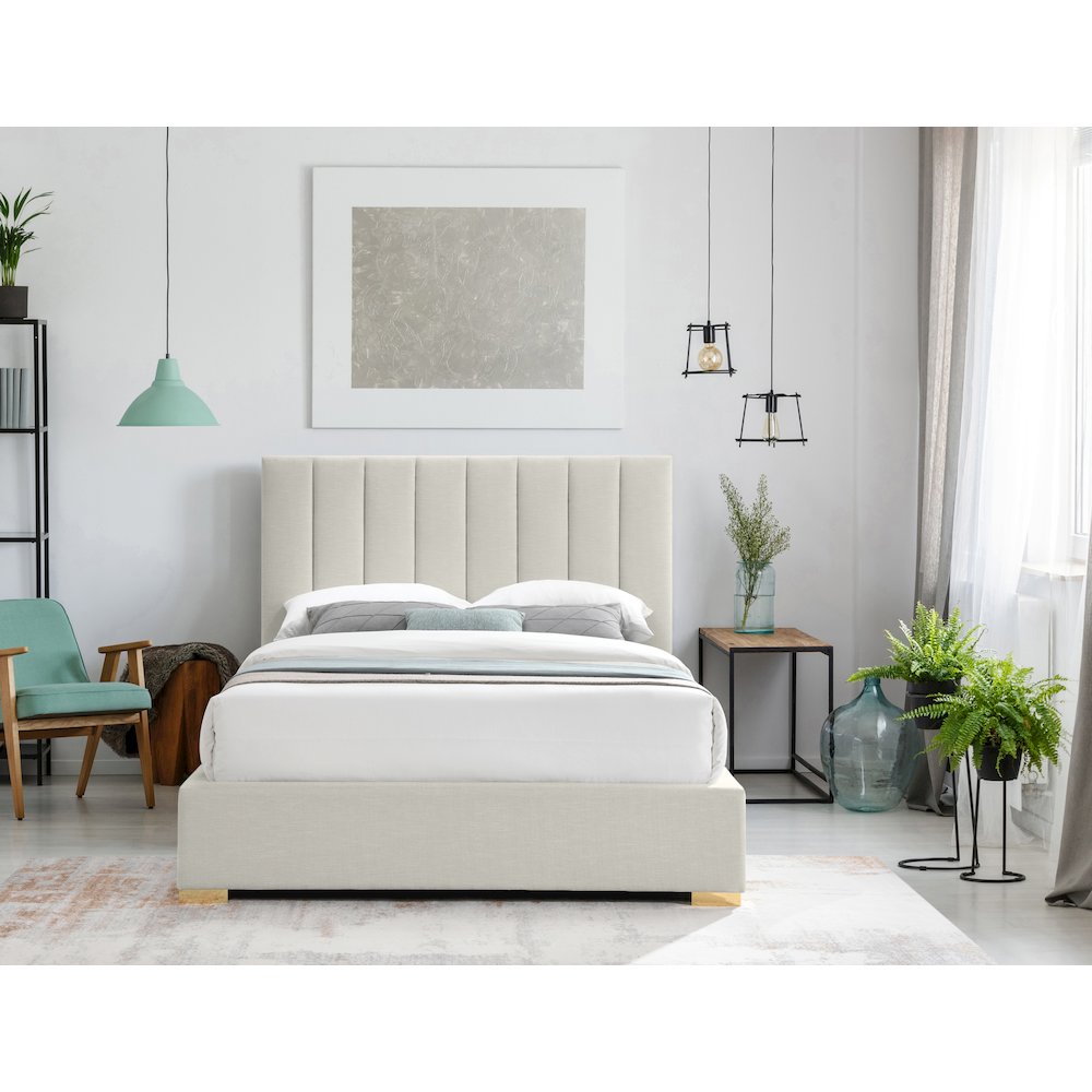 Pierce Beige Linen Textured Fabric King Bed