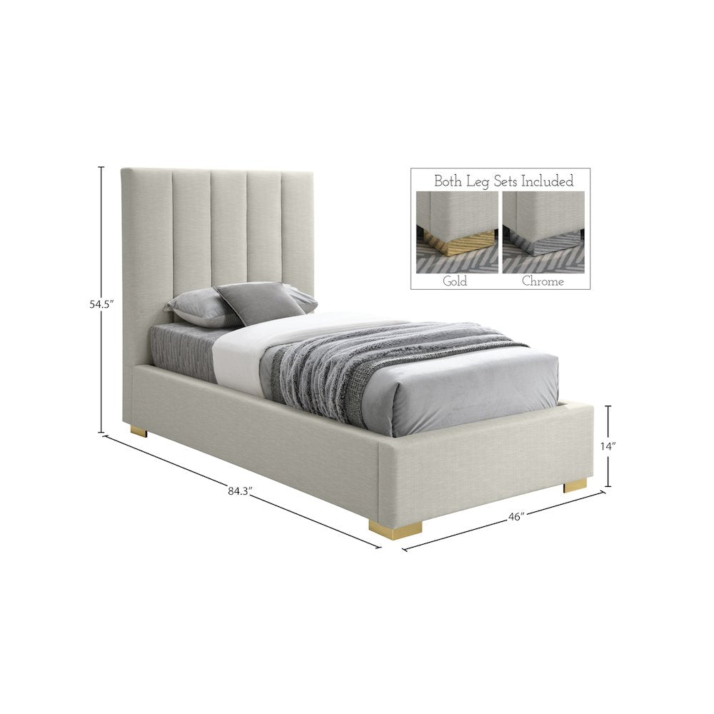 Pierce Beige Linen Textured Fabric Twin Bed